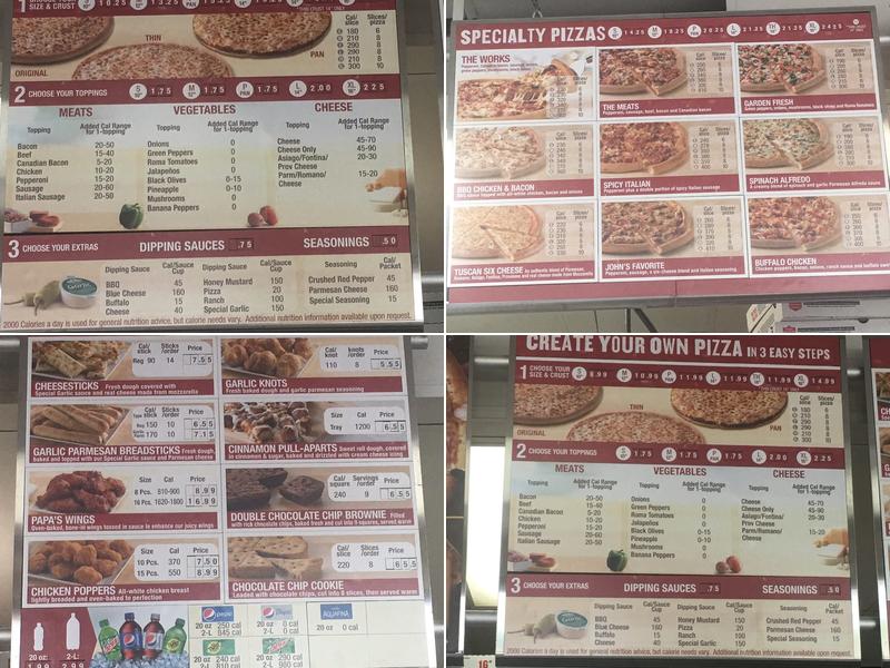 Papa Johns Pizza Menu