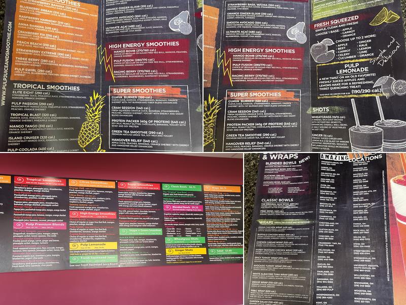 Pulp Juice and Smoothie Bar Menu