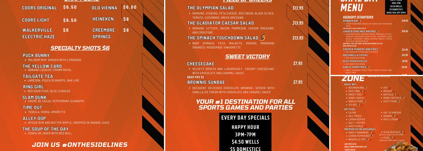 Sidelines Sports Bar & Grill Menu