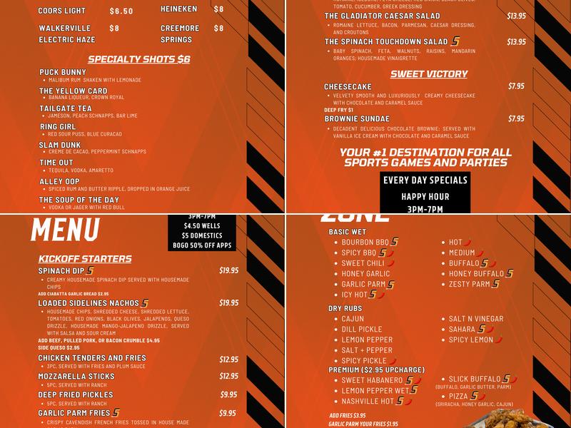 Sidelines Sports Bar & Grill Menu