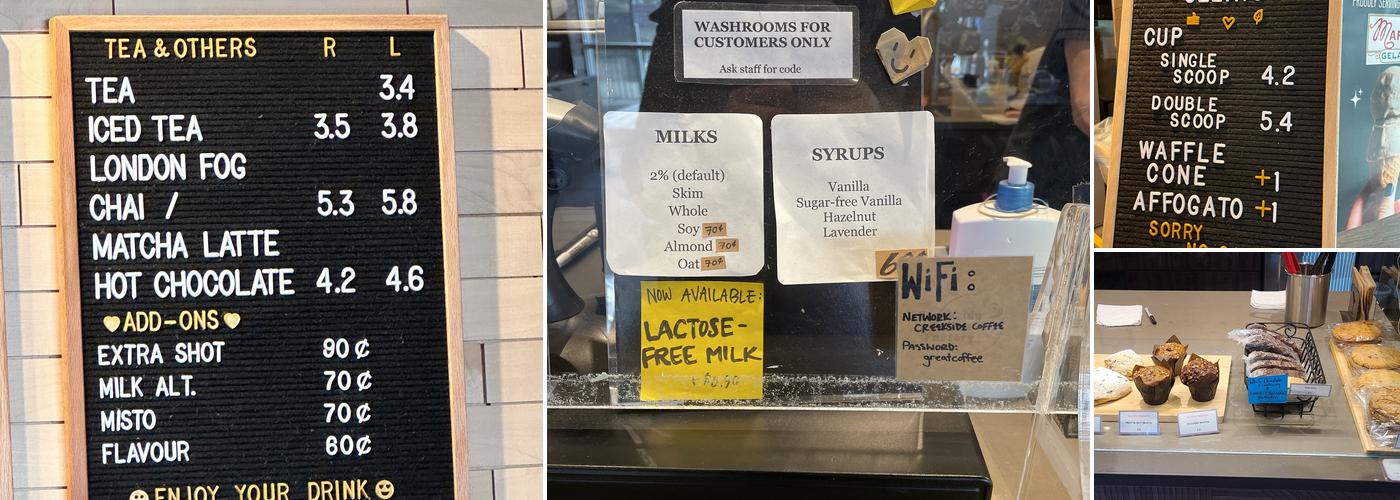 Creekside Coffee Factory - Westwood Menu