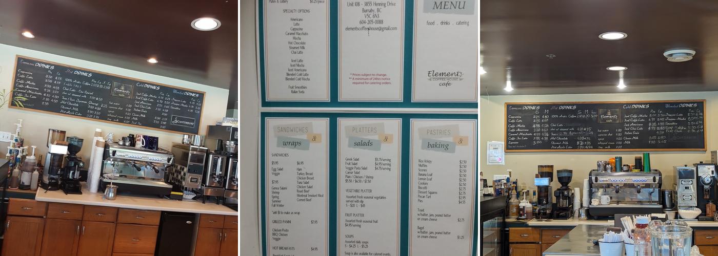 Elements Cafe Menu