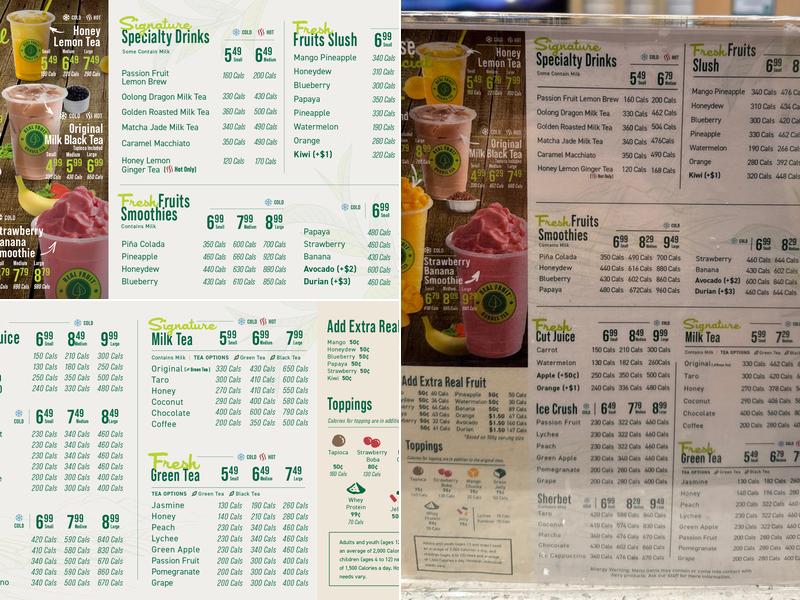 Real Fruit Bubble Tea Menu