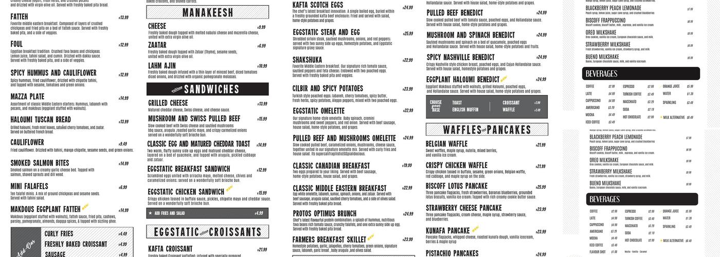 Eggstatic Mississauga Menu