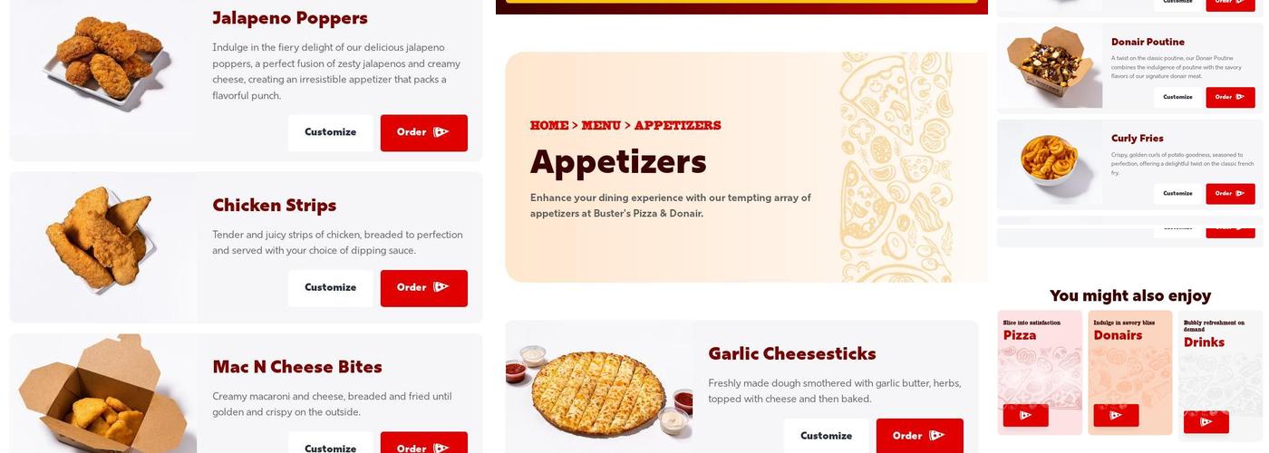 Buster's Pizza Express Menu