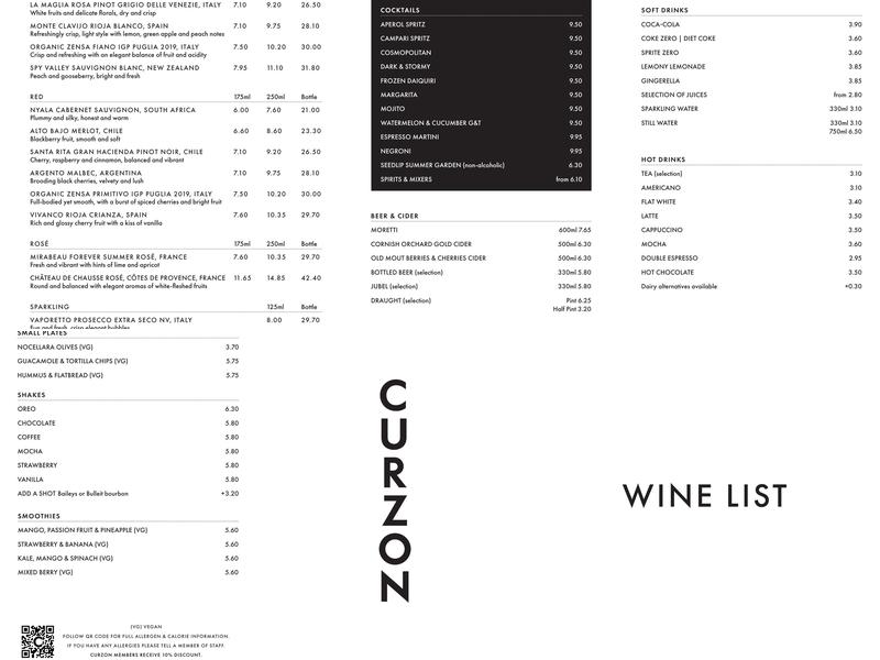 Curzon Ripon Menu