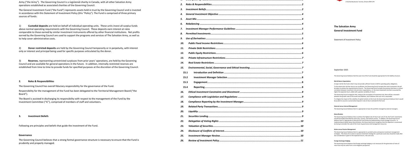 The Salvation Army Menu