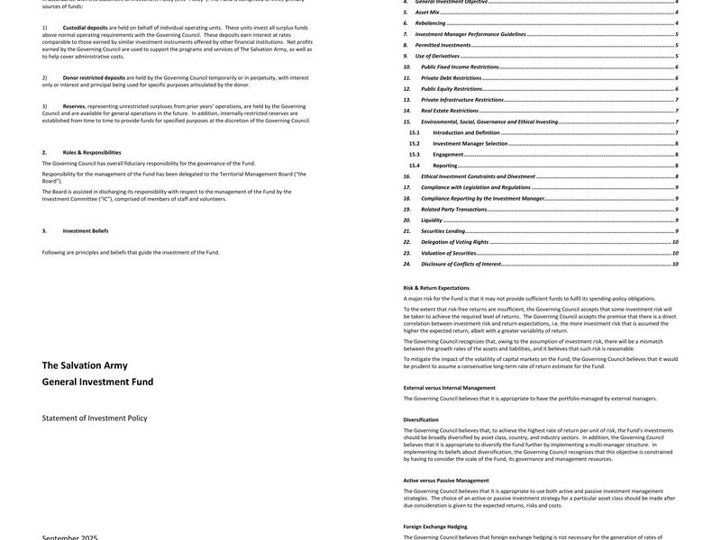 The Salvation Army Menu