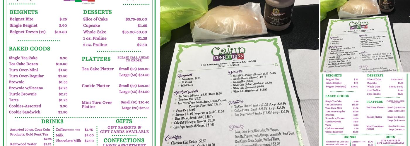 Cajun Confections Menu