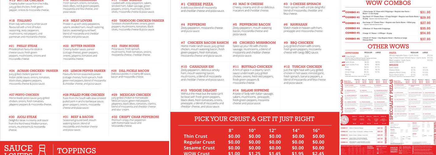 Wow Pizza Calgary Menu