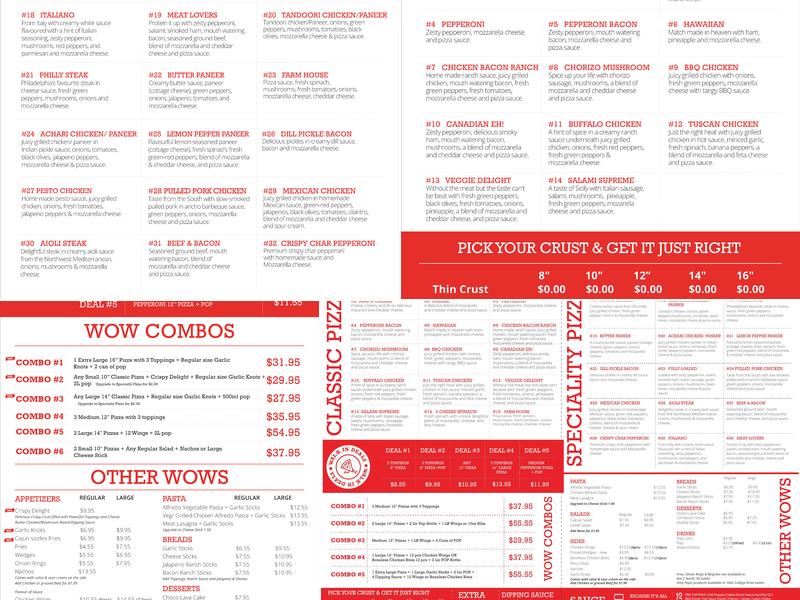 Wow Pizza Calgary Menu