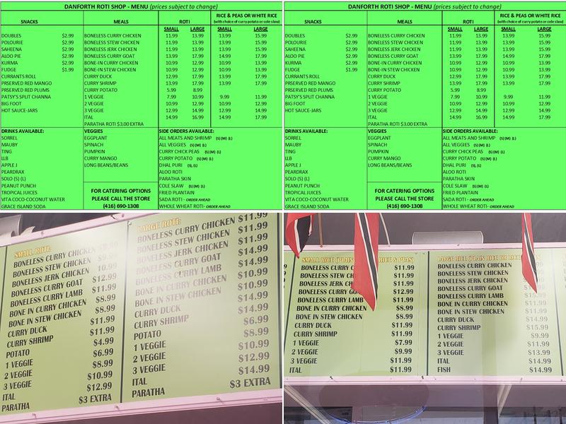 Danforth Roti Shop Menu