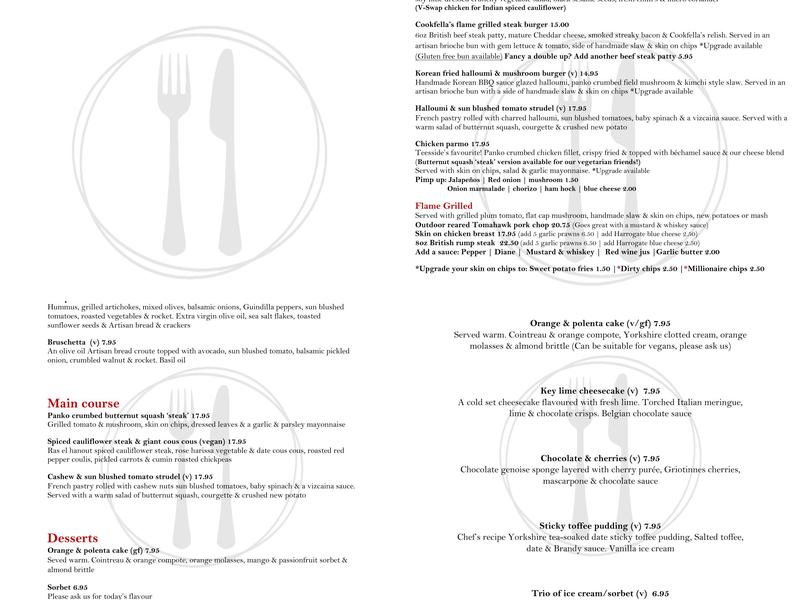 Cookfella's Wine Bar & Eatery Menu