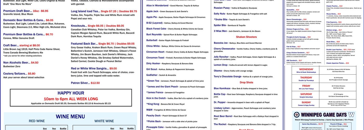 4th Line Pub & Grill Menu