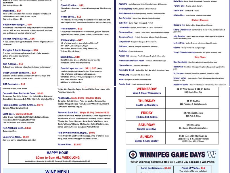 4th Line Pub & Grill Menu