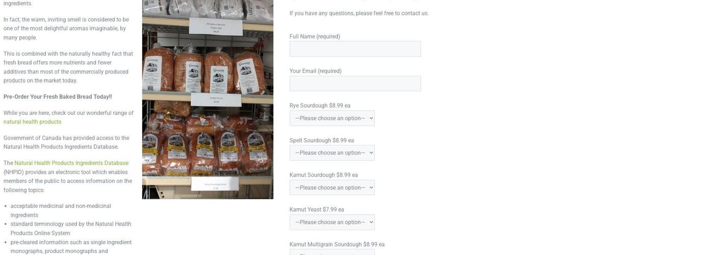 Simcoe Natural Foods Menu