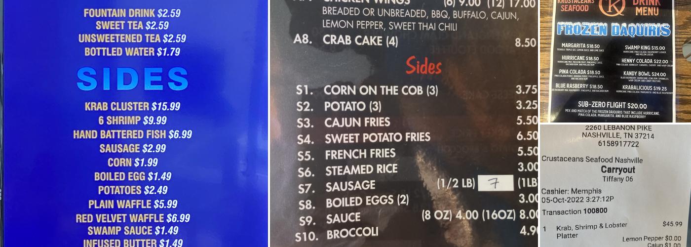 Krustaceans Seafood Menu