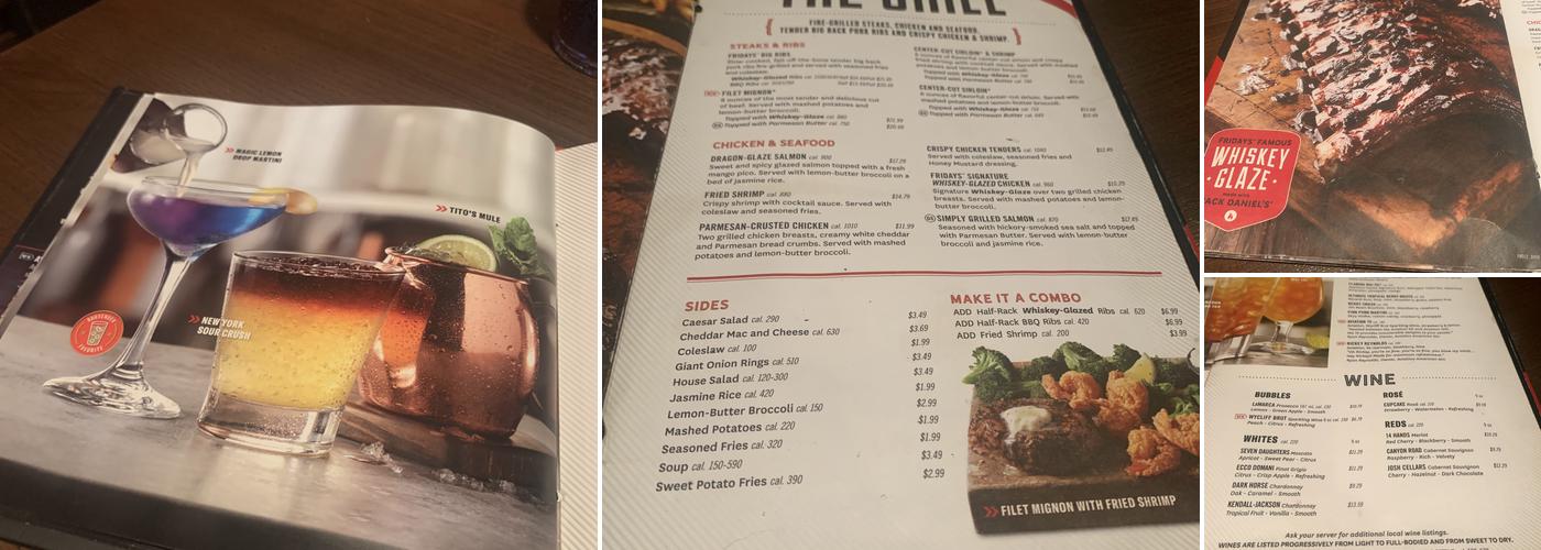 TGI Fridays Menu
