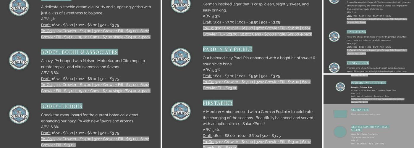 Danico Brewing Company Menu