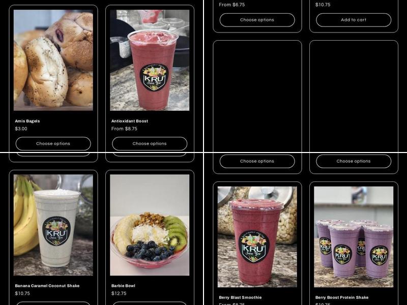 KRU Juice Bar Menu