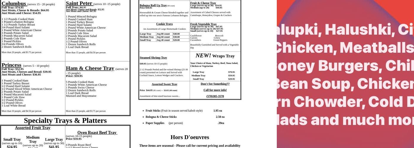 Hess Catering Inc Menu