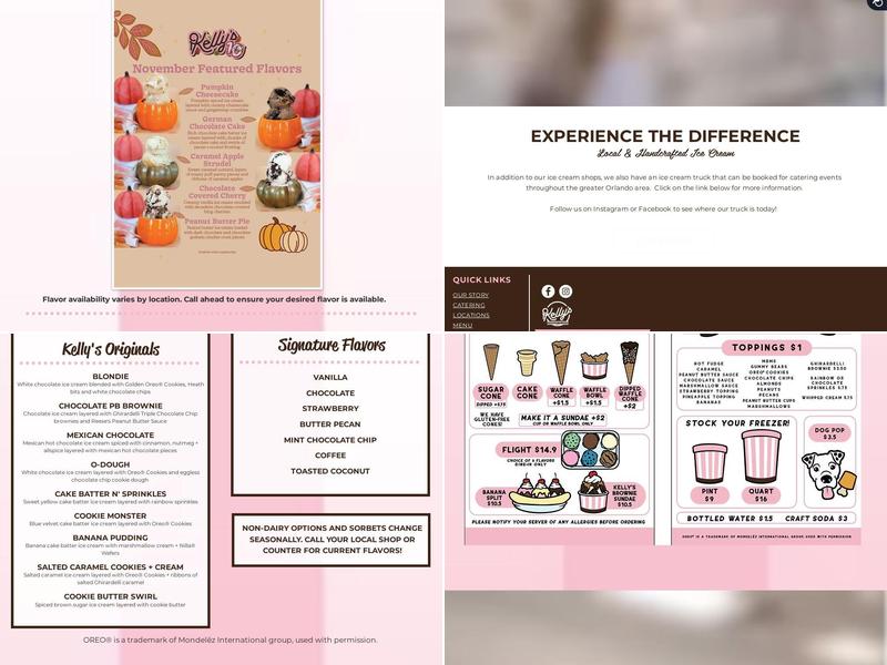 Kelly's Homemade Ice Cream Menu