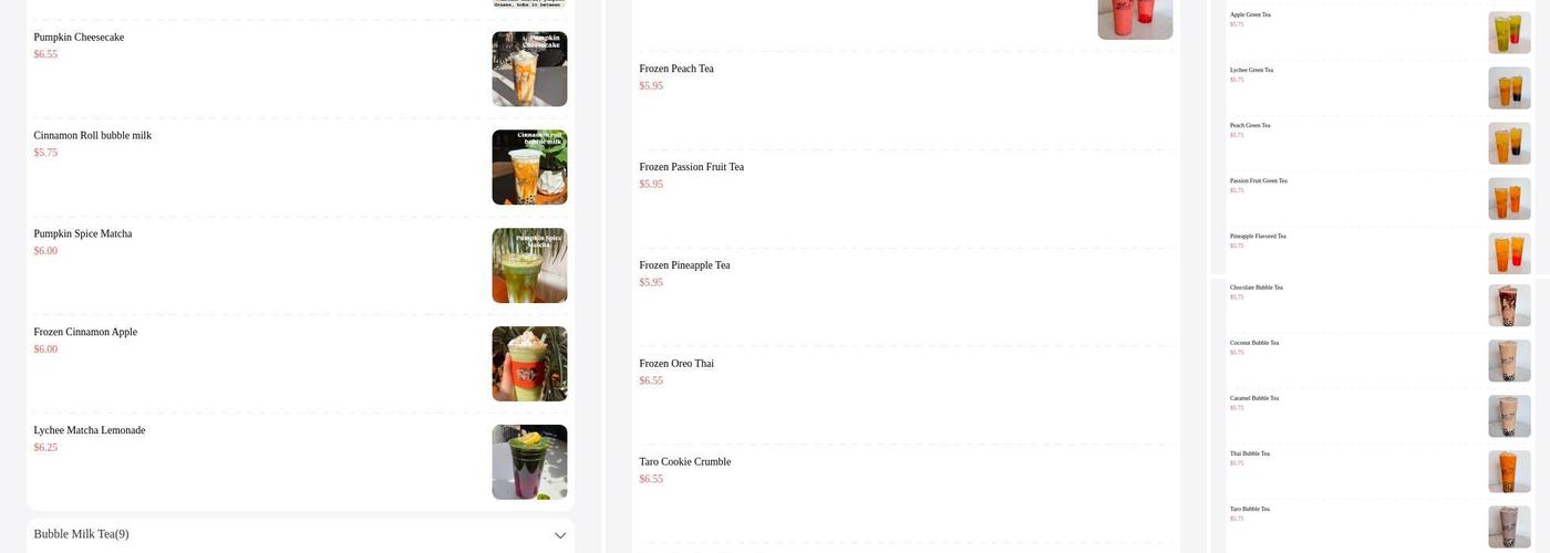 First Corner Bubble Tea Menu