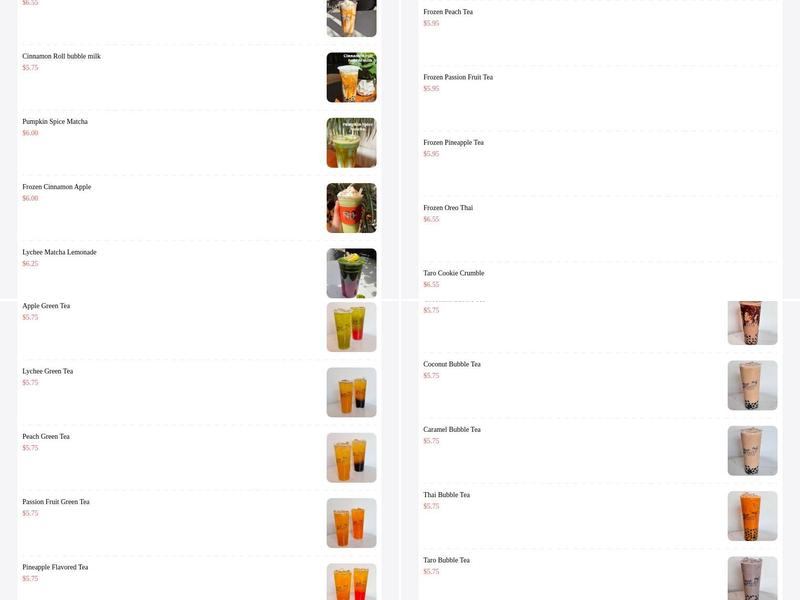 First Corner Bubble Tea Menu