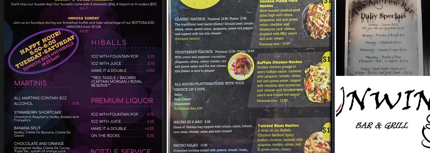 Andrew Hotel's Unwind Bar & Grill Menu