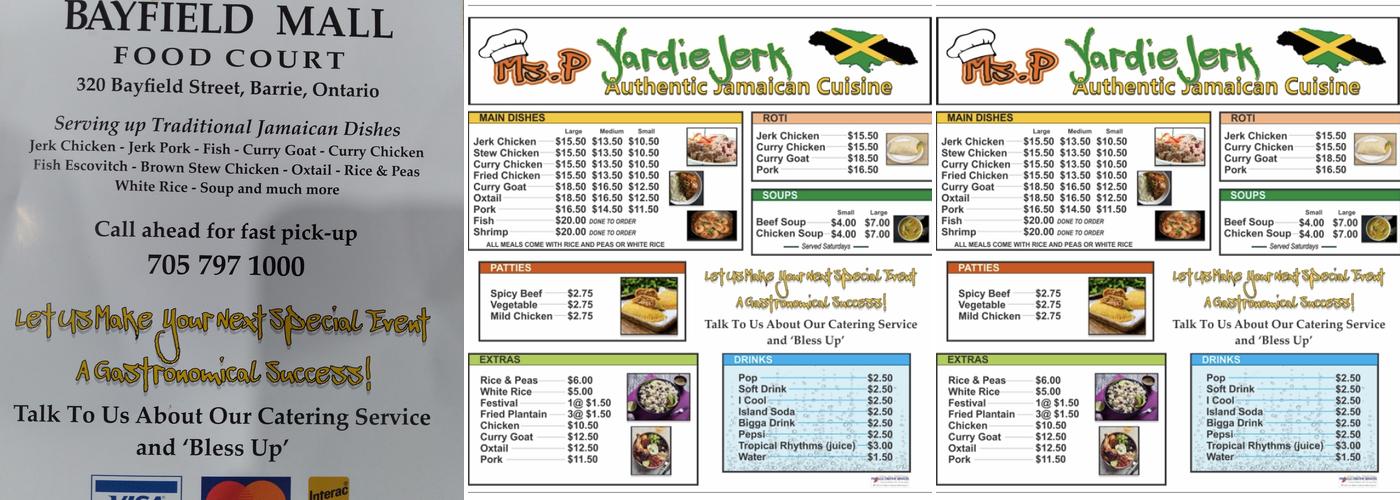 Ms P Yardie Jerk Menu