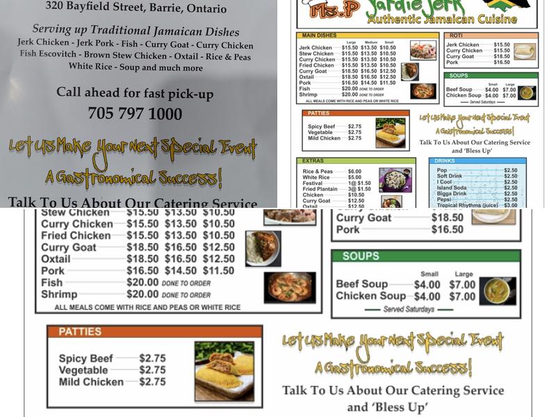 Ms P Yardie Jerk Menu