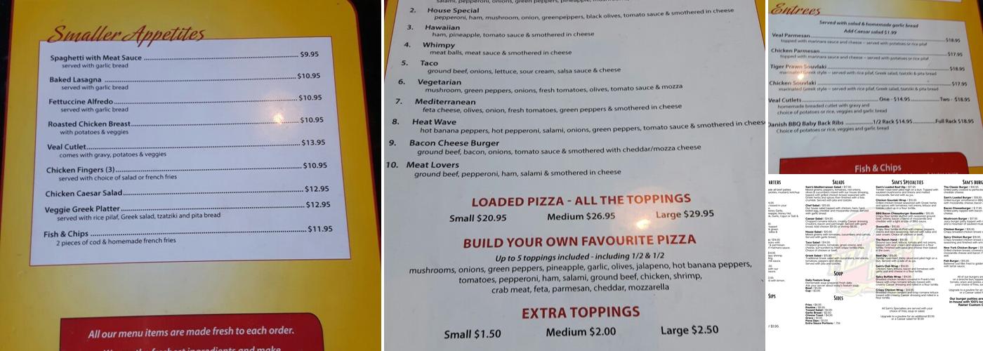 Sam's Pizza Ltd Menu