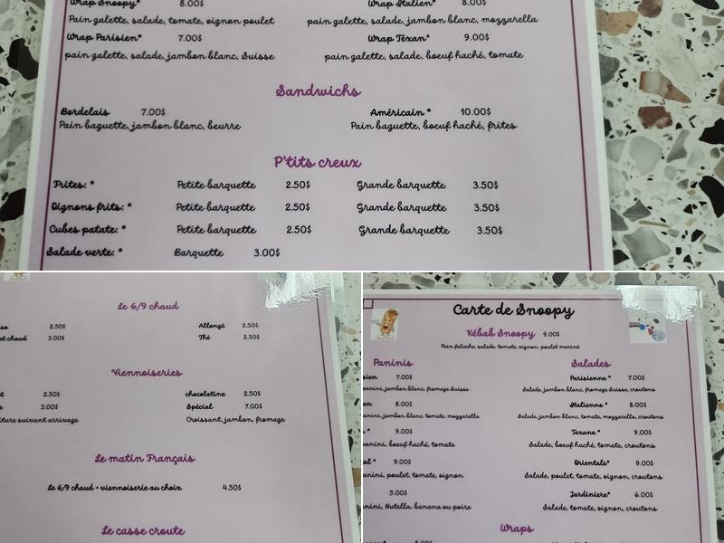 Restaurant le nouveau snoopy Menu