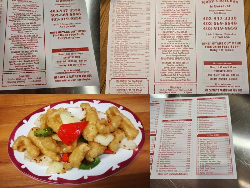 Ruby's Kitchen in Beiseker Menu