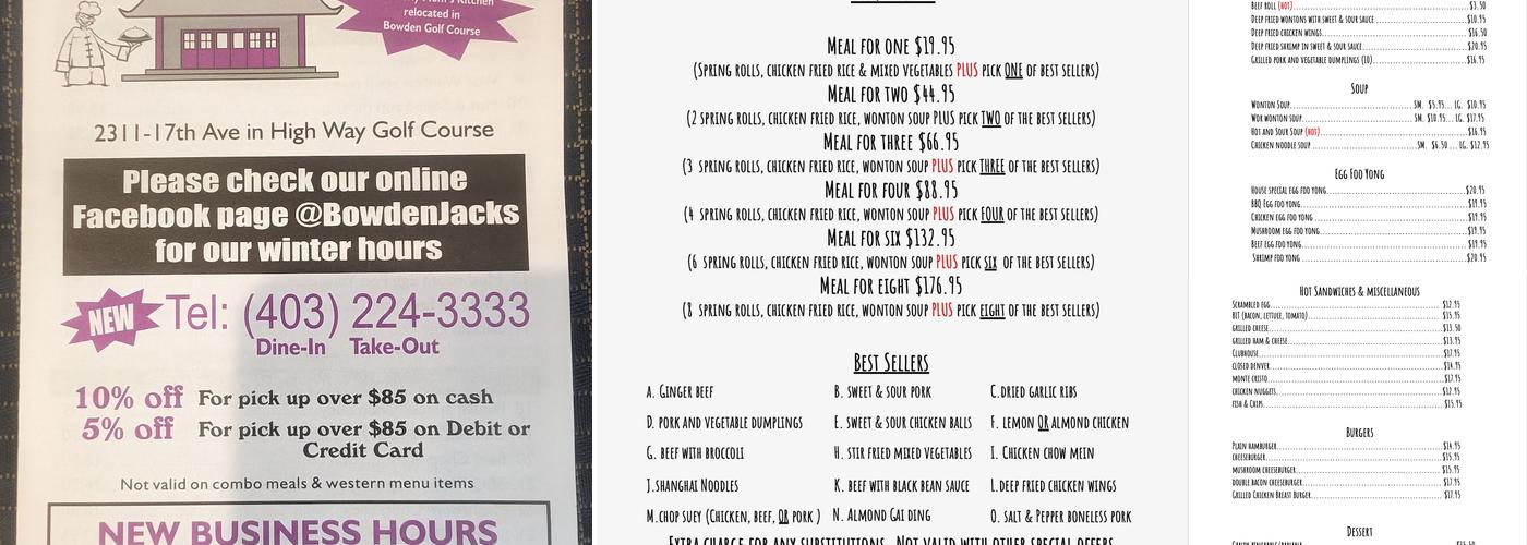 Jack's Kitchen Menu