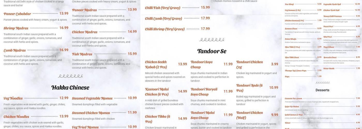 The Curry Bistro Brampton Menu