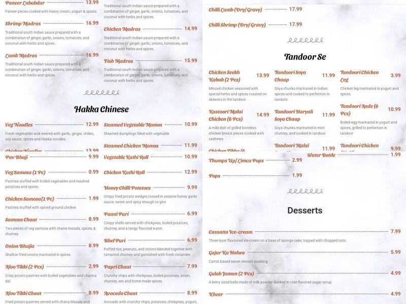 The Curry Bistro Brampton Menu
