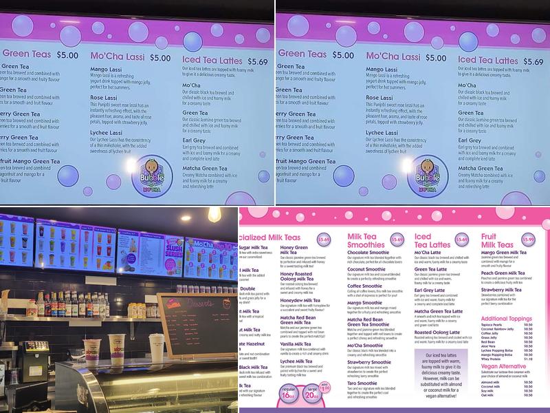 Mo'Cha Bubble Tea-Dewside Menu