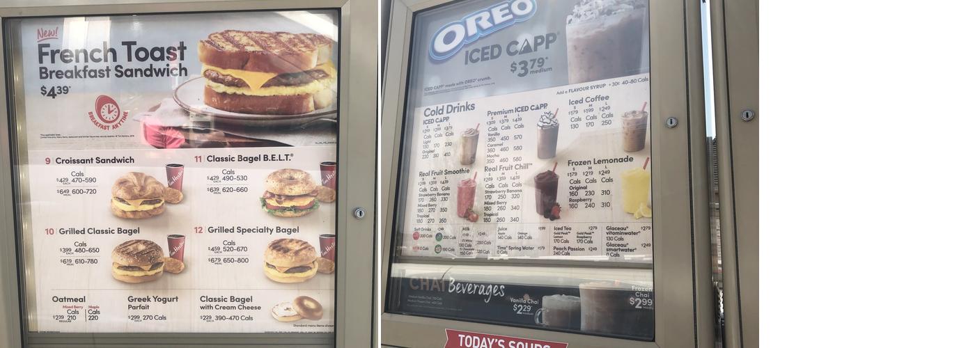 Tim Hortons Menu