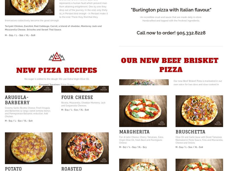Mount Royal Pizza Menu