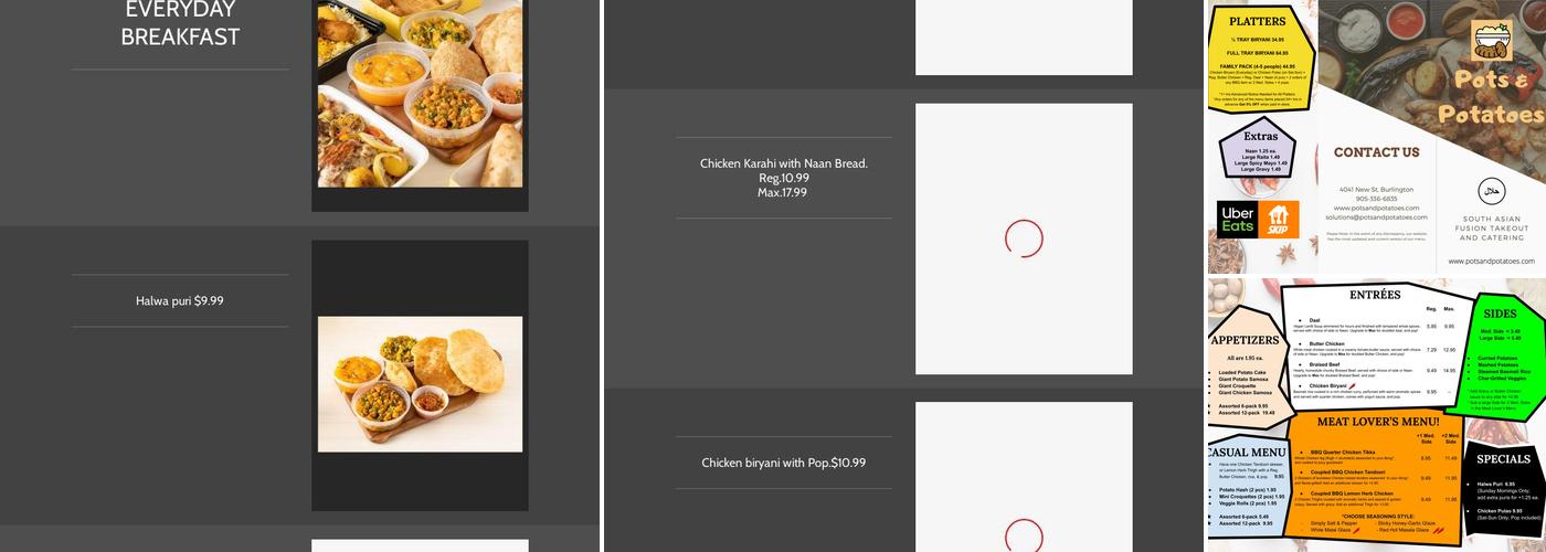 Pots & Potatoes Menu