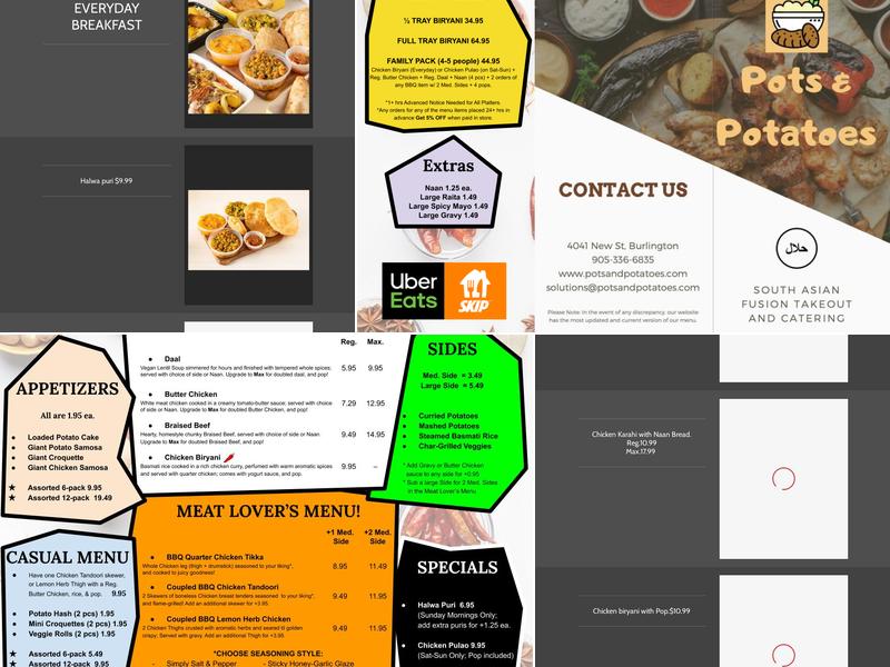Pots & Potatoes Menu