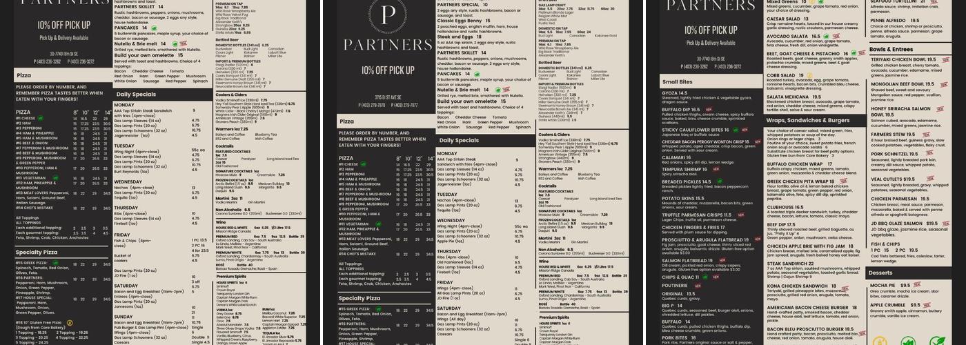 Partners Pub & Grill Menu