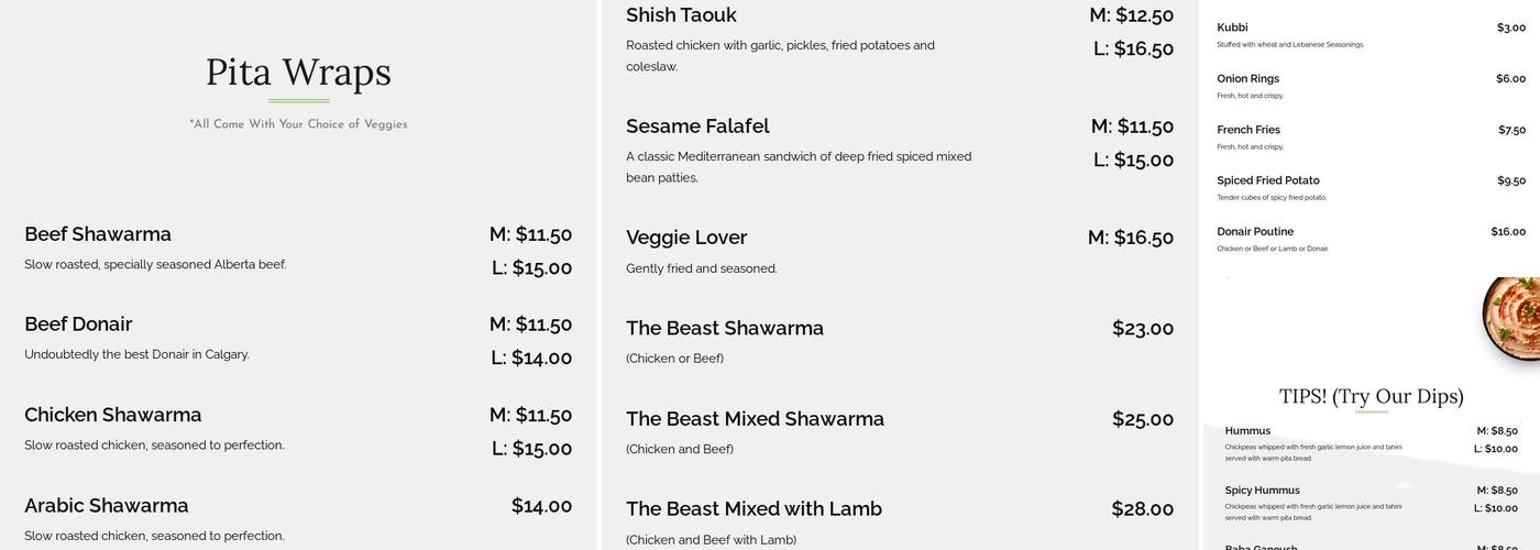 Shawarma Factory Menu