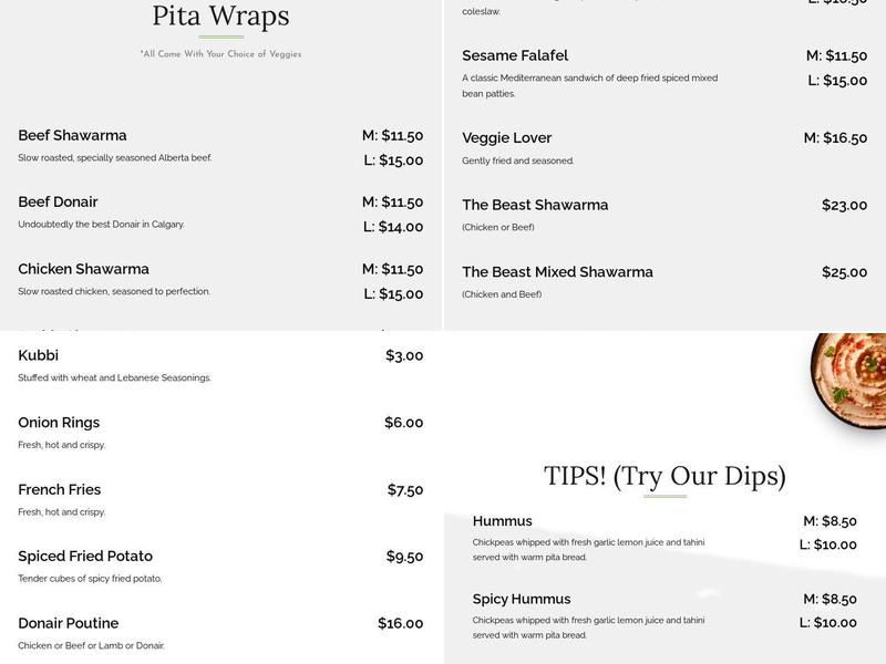 Shawarma Factory Menu
