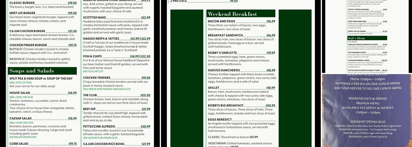 Bobby's Place Pub Menu