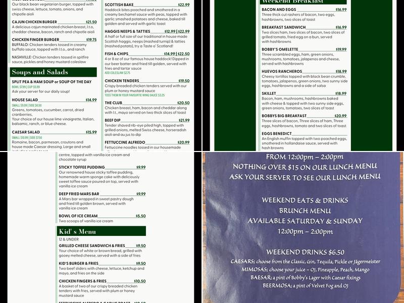 Bobby's Place Pub Menu