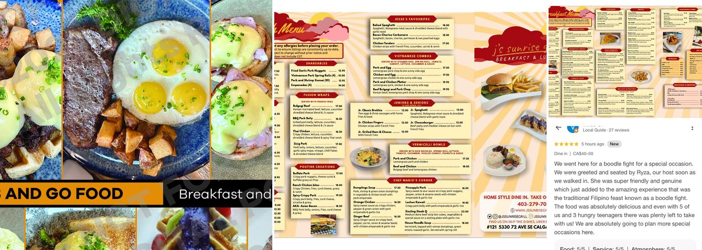 J’s sunrise grill Menu