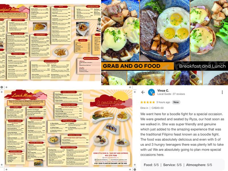 J’s sunrise grill Menu