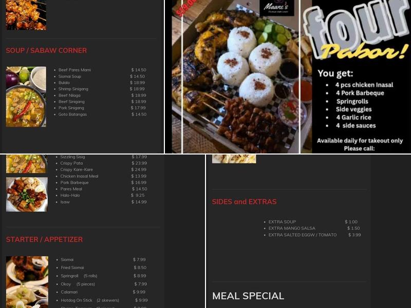 Maane's Filipino Food Stuff Menu